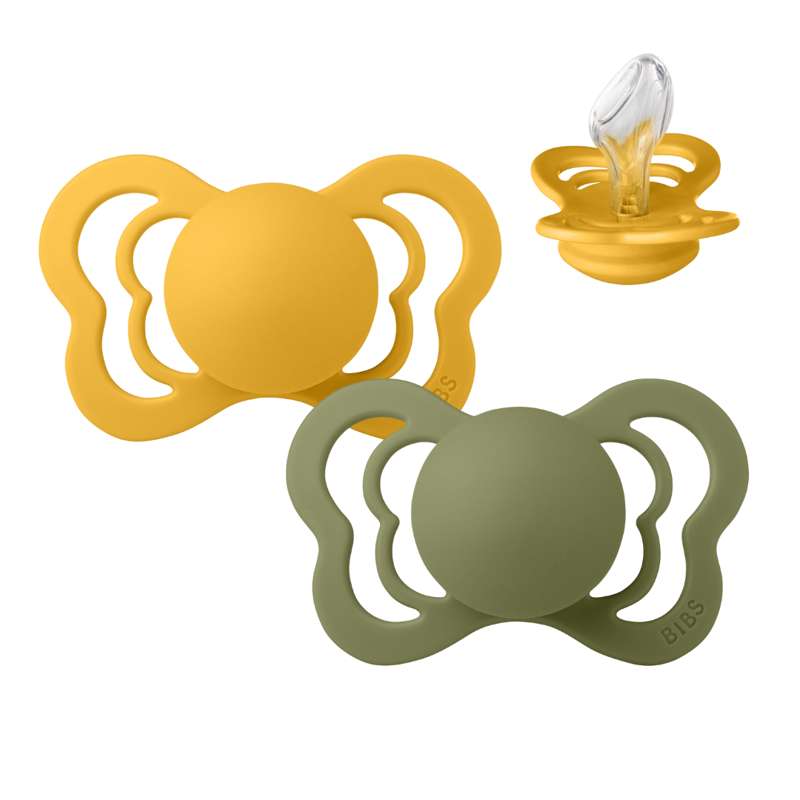 BIBS Couture Pacifier - 2-Pack - Size 2 - Silicone - Honey Bee/Olive