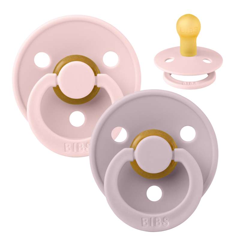 BIBS Round Colour Pacifier - 2-Pack - Size 1 - Natural rubber - Blossom/Dusky Lilac