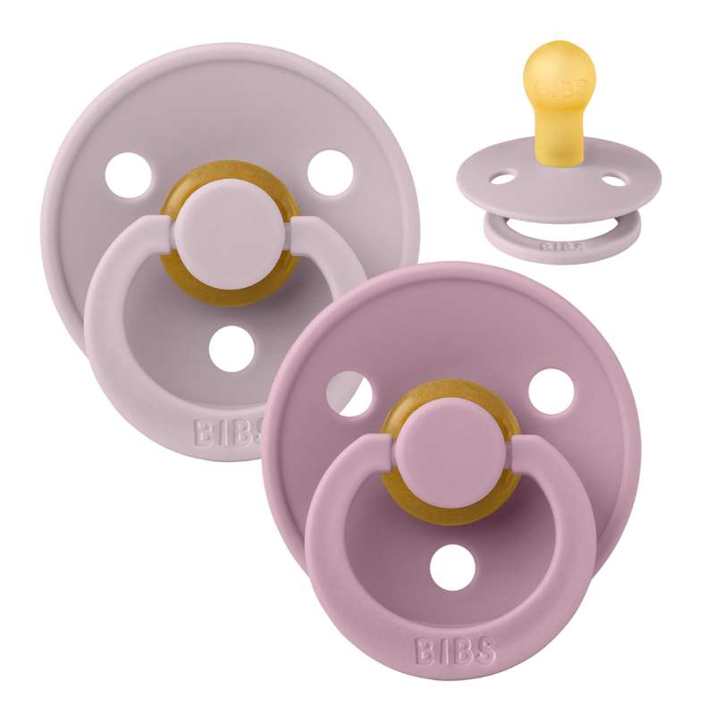 BIBS Round Colour Pacifier - 2-Pack - Size 1 - Natural rubber - Dusky Lilac/Heather