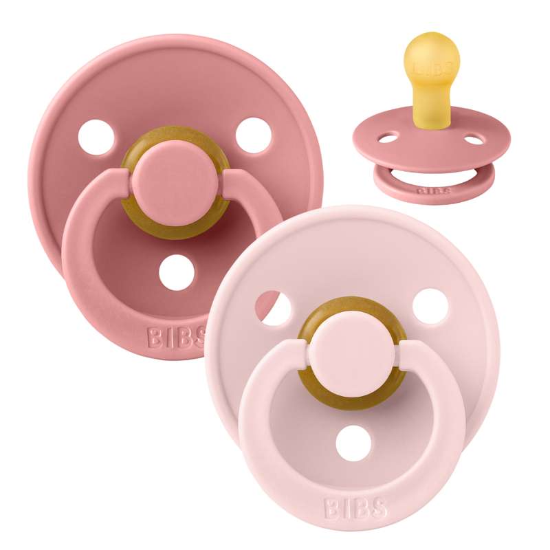 BIBS Round Colour Pacifier - 2-Pack - Size 1 - Natural rubber - Dusty Pink/Blossom