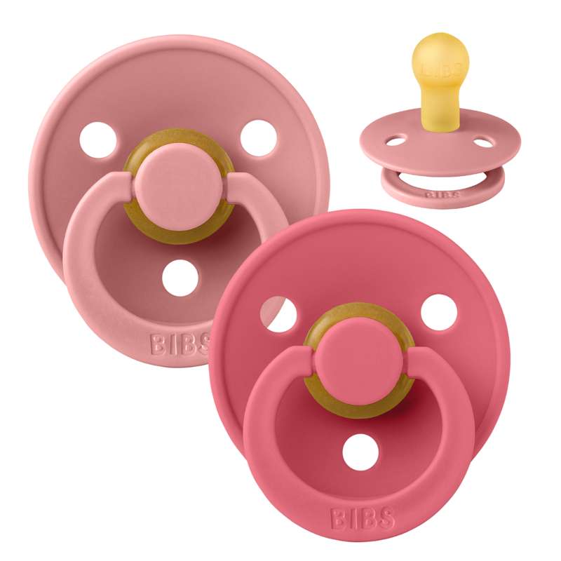 BIBS Round Colour Pacifier - 2-Pack - Size 1 - Natural rubber - Dusty Pink/Coral