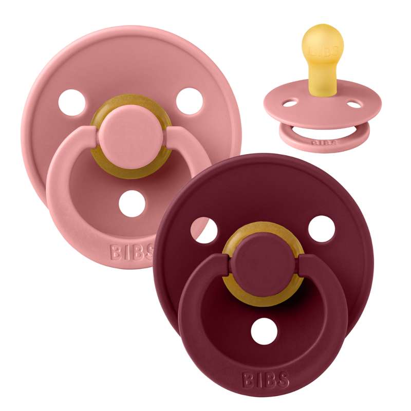 BIBS Round Colour Pacifier - 2-Pack - Size 1 - Natural rubber - Dusty Pink/Elderberry