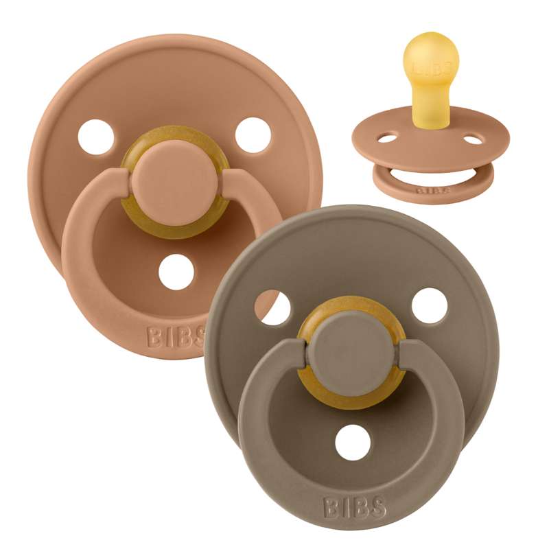 BIBS Round Colour Pacifier - 2-Pack - Size 1 - Natural rubber - Earth/Dark Oak