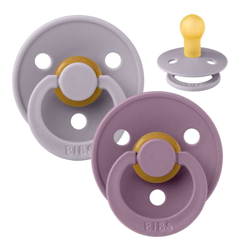 BIBS Round Colour Pacifier - 2-Pack - Size 1 - Natural rubber - Fossil Grey/Mauve