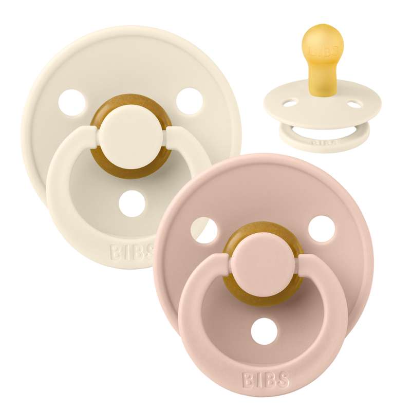 BIBS Round Colour Pacifier - 2-Pack - Size 1 - Natural rubber - Ivory/Blush