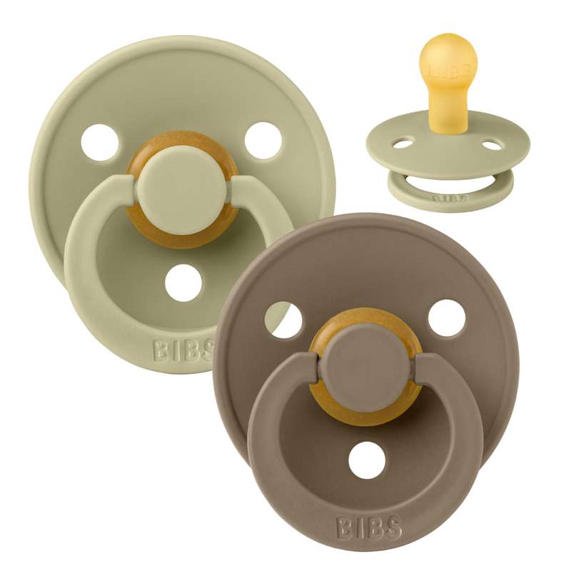BIBS Round Colour Pacifier - 2-Pack - Size 1 - Natural rubber - Khaki/Dark Oak