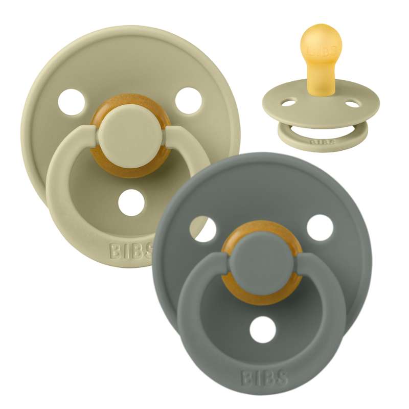 BIBS Round Colour Pacifier - 2-Pack - Size 1 - Natural rubber - Khaki/Pine