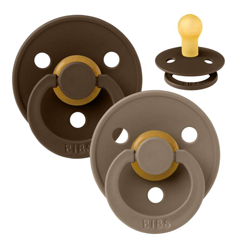 BIBS Round Colour Pacifier - 2-Pack - Size 1 - Natural rubber - Mocha/Dark Oak