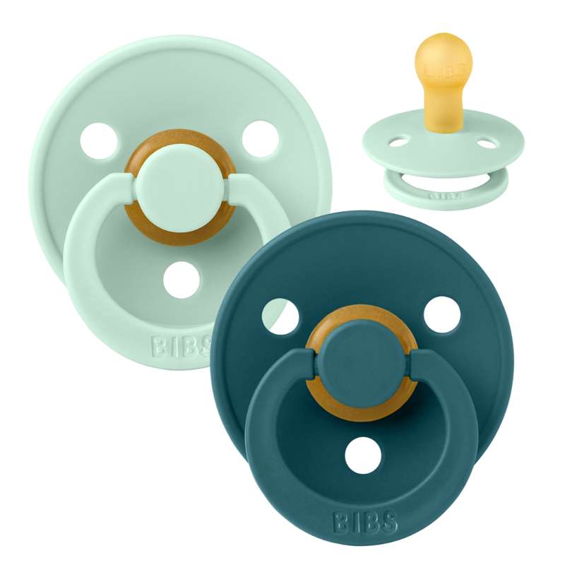 BIBS Round Colour Pacifier - 2-Pack - Size 1 - Natural rubber - Nordic Mint/Forest Lake