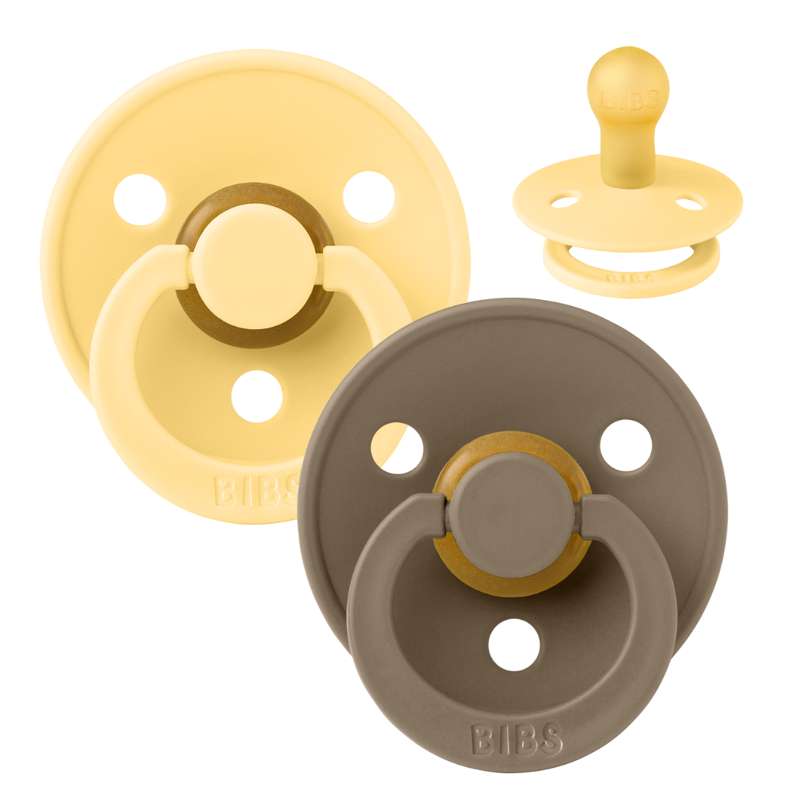 BIBS Round Colour Pacifier - 2-Pack - Size 1 - Natural rubber - Pale Butter/Dark Oak
