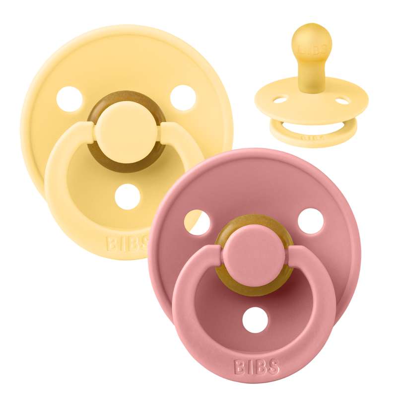BIBS Round Colour Pacifier - 2-Pack - Size 1 - Natural rubber - Pale Butter/Dusty Pink