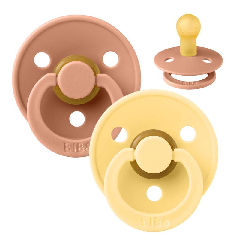 BIBS Round Colour Pacifier - 2-Pack - Size 1 - Natural rubber - Peach/Pale Butter