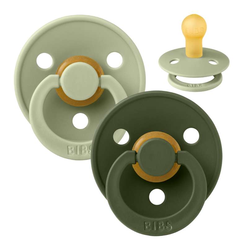 BIBS Round Colour Pacifier - 2-Pack - Size 1 - Natural rubber - Sage/Hunter Green