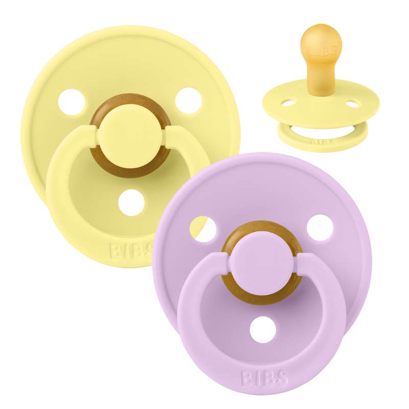 BIBS Round Colour Pacifier - 2-Pack - Size 1 - Natural rubber - Sunshine/Violet Sky