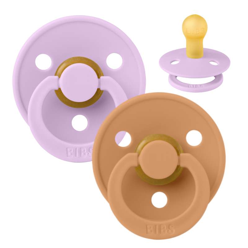 BIBS Round Colour Pacifier - 2-Pack - Size 1 - Natural rubber - Violet Sky/Pumpkin
