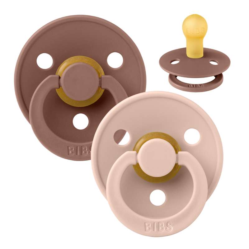 BIBS Round Colour Pacifier - 2-Pack - Size 1 - Natural rubber - Woodchuck/Blush