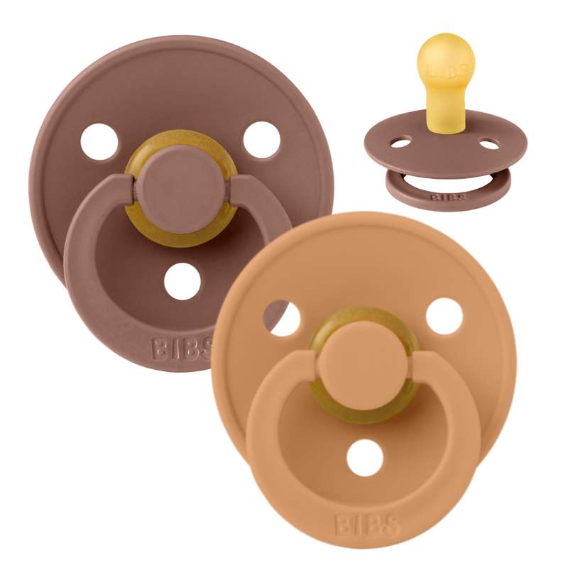 BIBS Round Colour Pacifier - 2-Pack - Size 1 - Natural rubber - Woodchuck/Pumpkin
