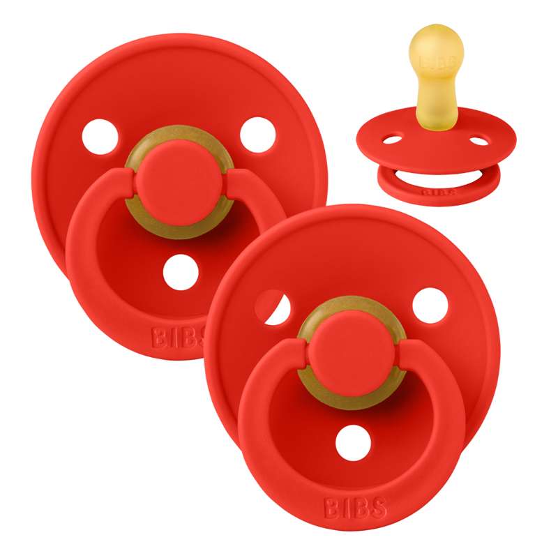 BIBS Round Colour Pacifier - 2-Pack - Size 2 - Natural rubber - Candy Apple/Candy Apple