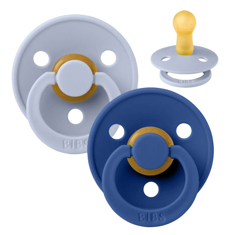 BIBS Round Colour Pacifier - 2-Pack - Size 2 - Natural rubber - Dusty Blue/Cornflower