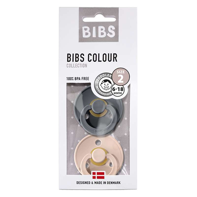 BIBS Round Colour Pacifier - 2-Pack - Size 2 - Natural rubber - Iron/Blush