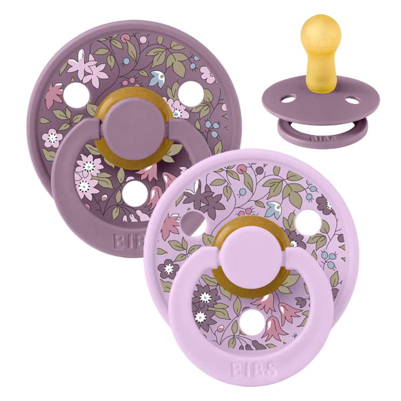 BIBS Round Colour Pacifier - 2-Pack - Size 2 - Natural rubber - Liberty - Chamomille Lawn/Violet Sky Mix