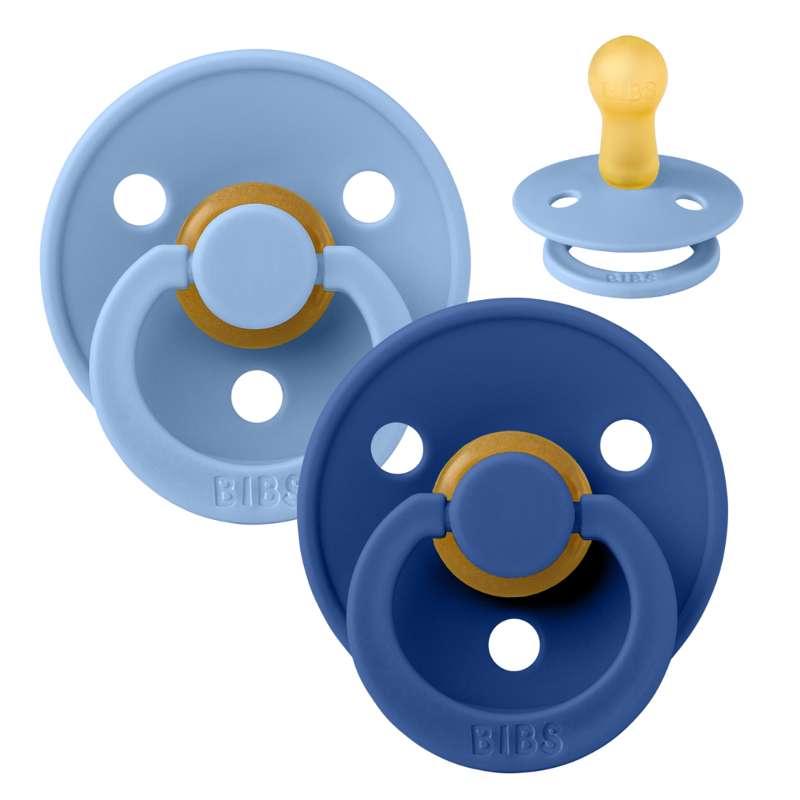 BIBS Round Colour Pacifier - 2-Pack - Size 2 - Natural rubber - Sky Blue/Cornflower