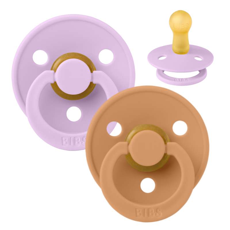 BIBS Round Colour Pacifier - 2-Pack - Size 2 - Natural rubber - Violet Sky/Pumpkin