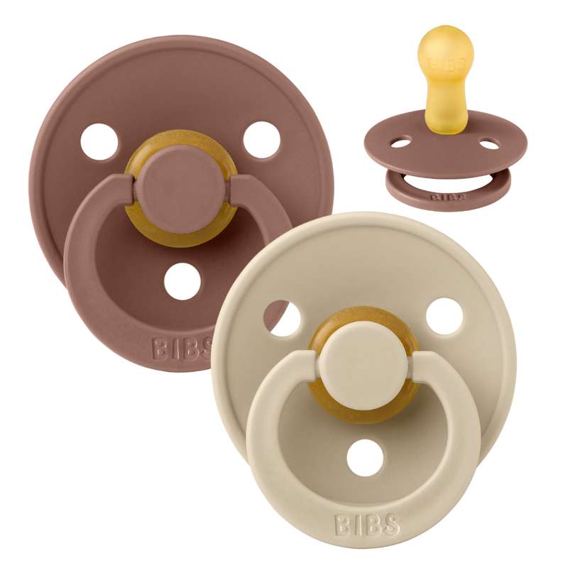 BIBS Round Colour Pacifier - 2-Pack - Size 2 - Natural rubber - Woodchuck/Vanilla