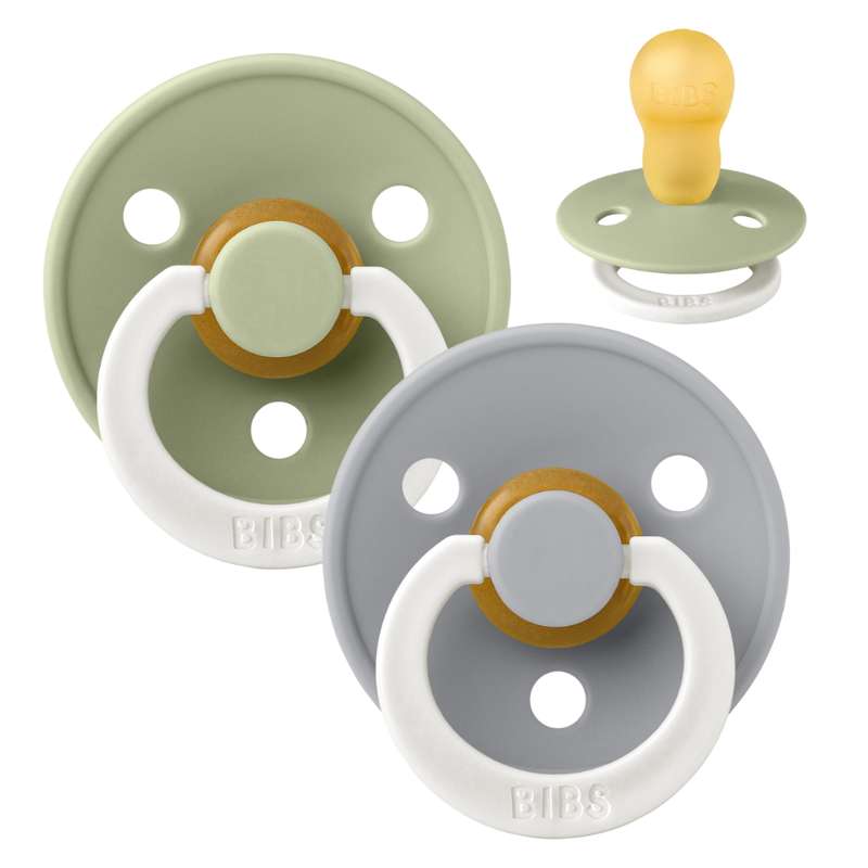 BIBS Round Colour Pacifier - 2-Pack - Size 3 - Natural rubber - GLOW - Sage/Cloud