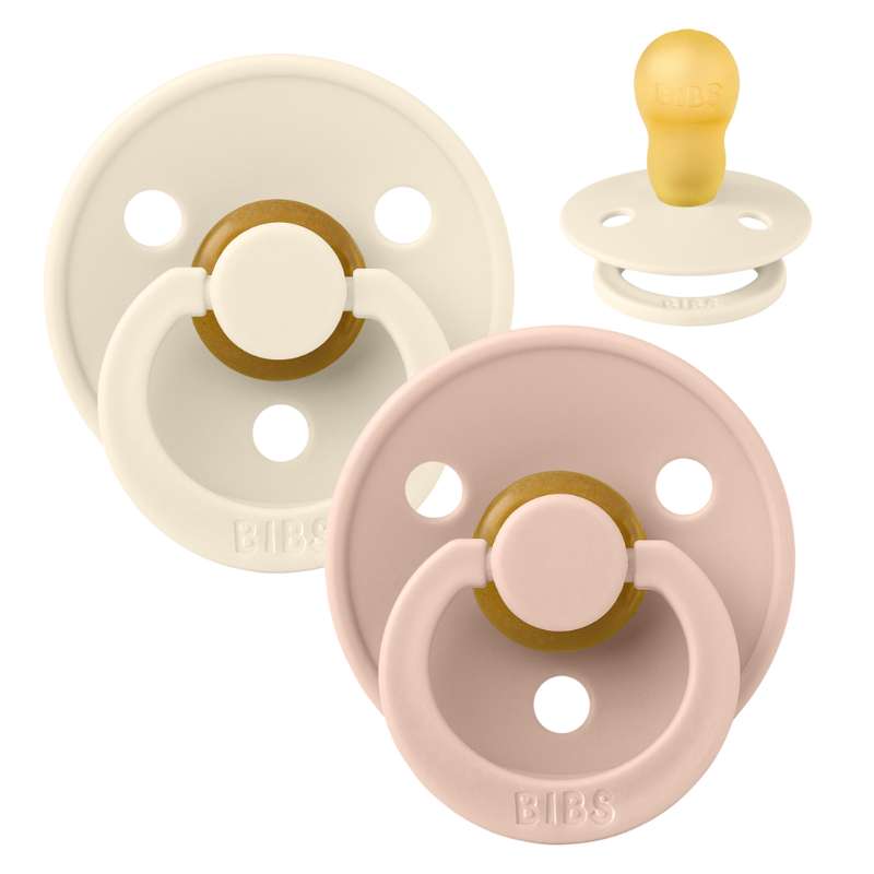 BIBS Round Colour Pacifier - 2-Pack - Size 3 - Natural rubber - Ivory/Blush