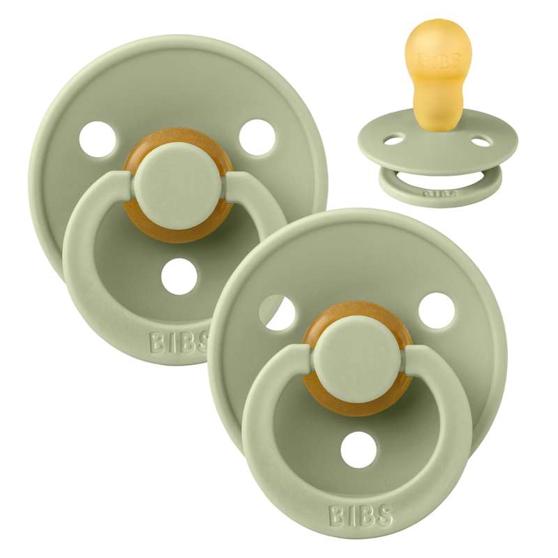 BIBS Round Colour Pacifier - 2-Pack - Size 3 - Natural rubber - Sage/Sage