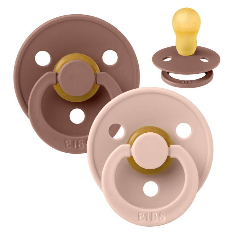 BIBS Round Colour Pacifier - 2-Pack - Size 3 - Natural rubber - Woodchuck/Blush