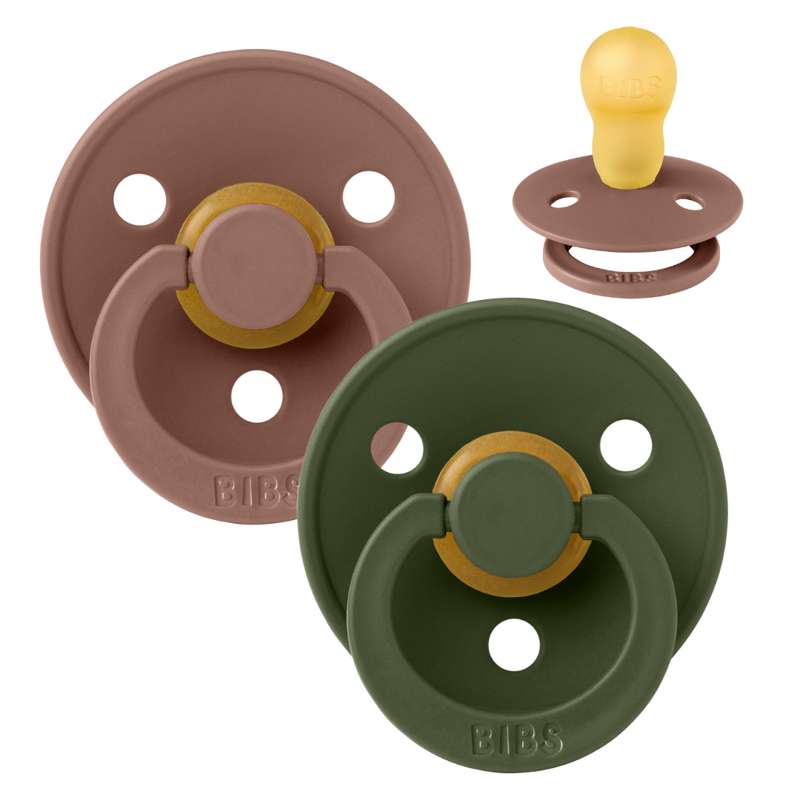 BIBS Round Colour Pacifier - 2-Pack - Size 3 - Natural rubber - Woodchuck/Hunter Green