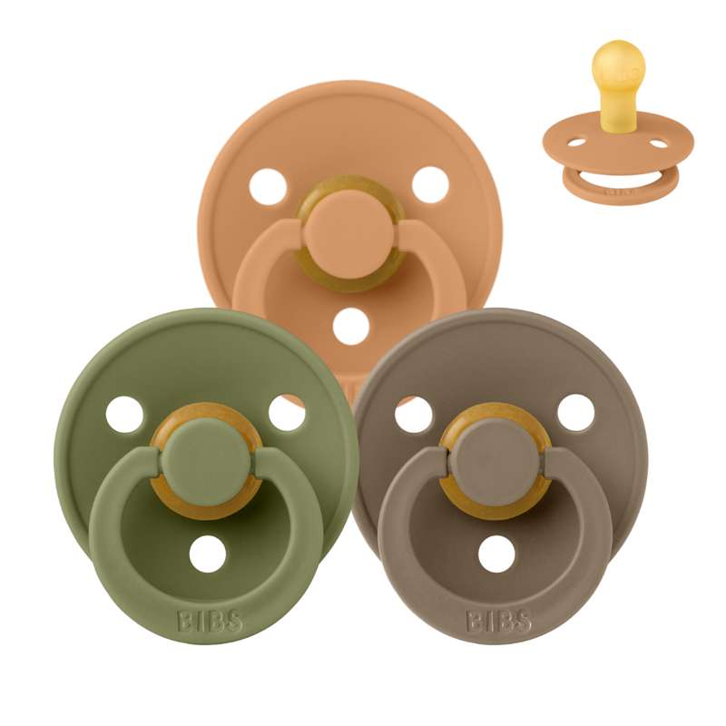 BIBS Round Colour Pacifier - Bundle - 3 pcs. - Size 1 - Green and Terracotta