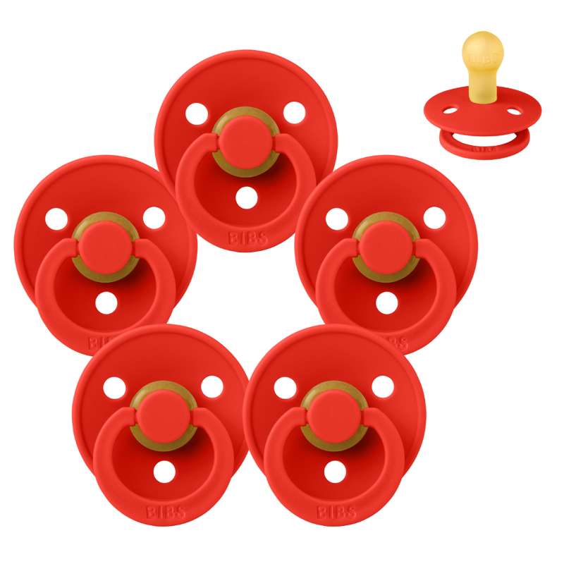 BIBS Round Colour Pacifier - Bundle - 5 pcs. - Size 1 - All Red