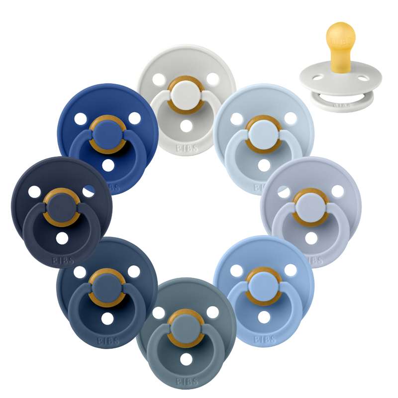 BIBS Round Colour Pacifier - Bundle - 8 pcs. - Size 1 - Blue Eyed Baby