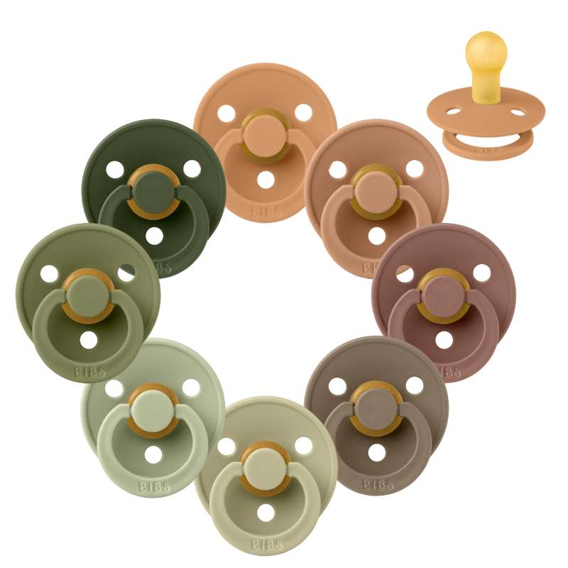 BIBS Round Colour Pacifier - Bundle - 8 pcs. - Size 1 - Green and Terracotta