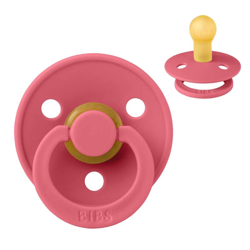 BIBS Round Colour Pacifier - Size 1 - Natural rubber - Coral
