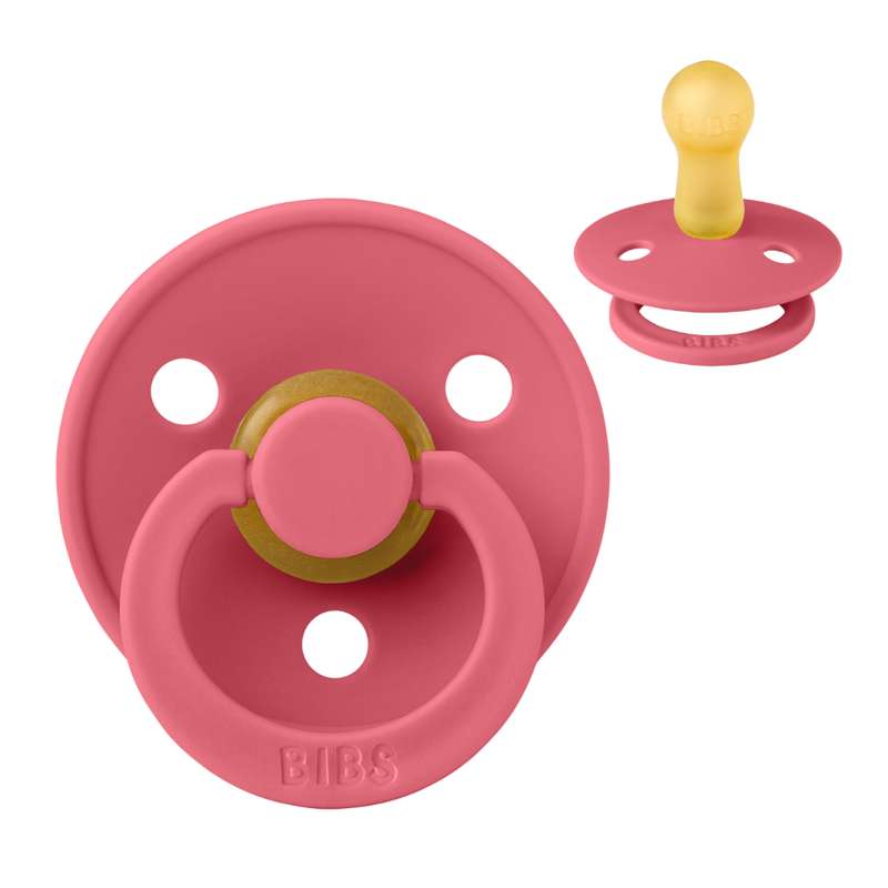 BIBS Round Colour Pacifier - Size 2 - Natural rubber - Coral