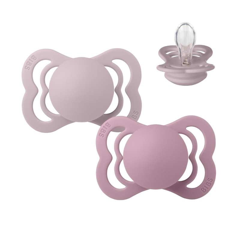 BIBS Supreme Pacifier - 2-Pack - Size 1 - Silicone - Dusky Lilac/Heather