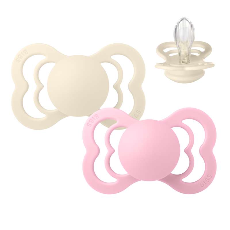 BIBS Supreme Pacifier - 2-Pack - Size 2 - Silicone - Ivory/Baby Pink