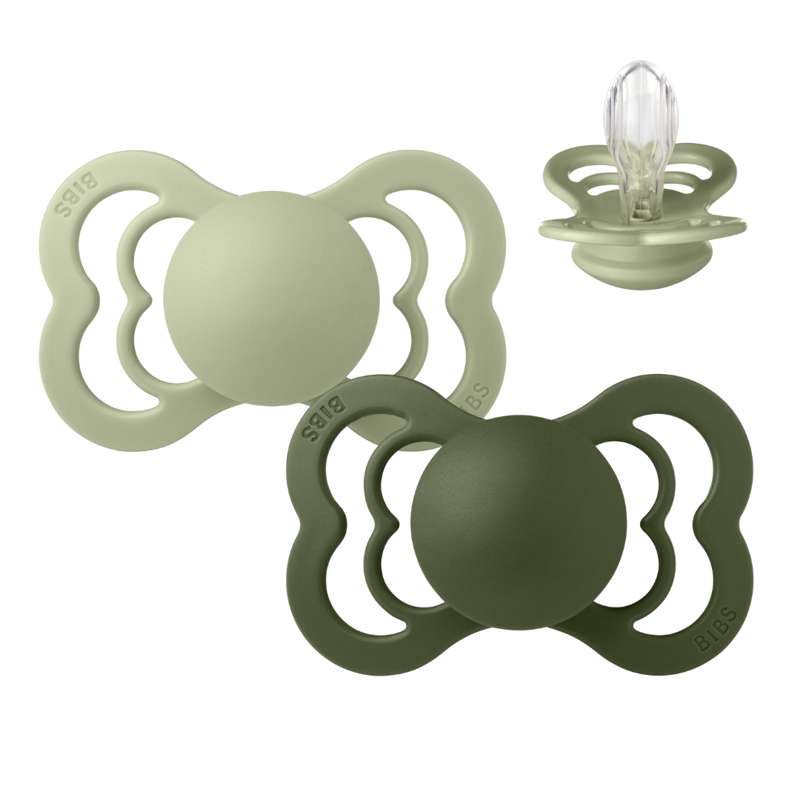 BIBS Supreme Pacifier - 2-Pack - Size 2 - Silicone - Sage/Hunter Green