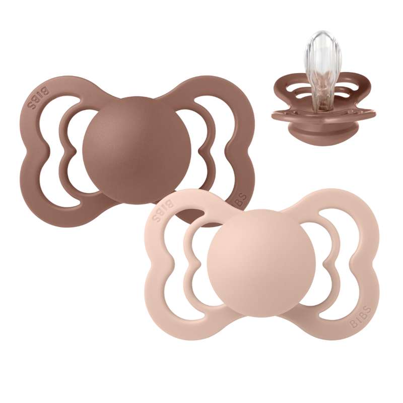 BIBS Supreme Pacifier - 2-Pack - Size 2 - Silicone - Woodchuck/Blush
