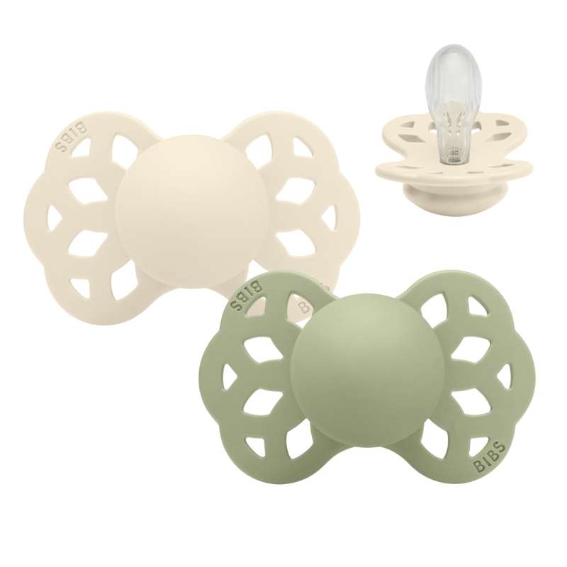 BIBS Symmetrisk Infinity Pacifier - 2-Pack - Size 2 - Silicone - Ivory/Sage