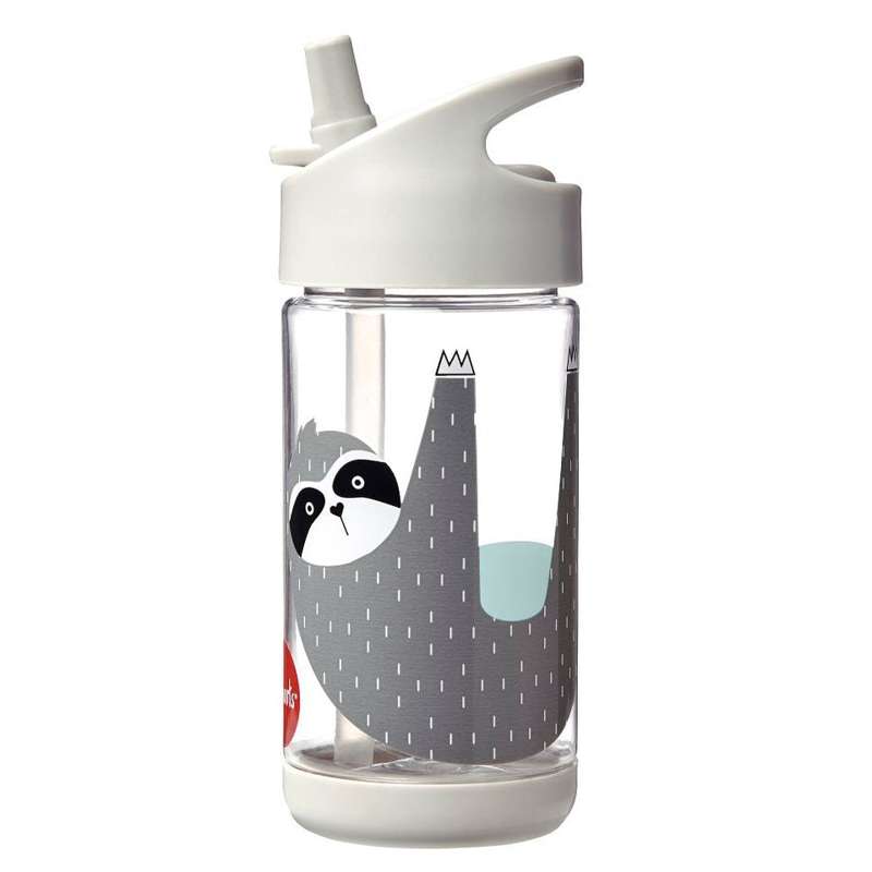 3 Sprouts Water Bottle with Flip Straw - 350 ml - Sloth - Light Gray