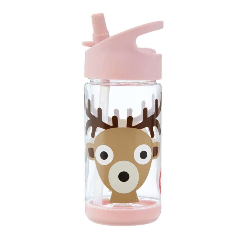 3 Sprouts Drinking Bottle with Flip Straw - 350 ml - Deer - Pink