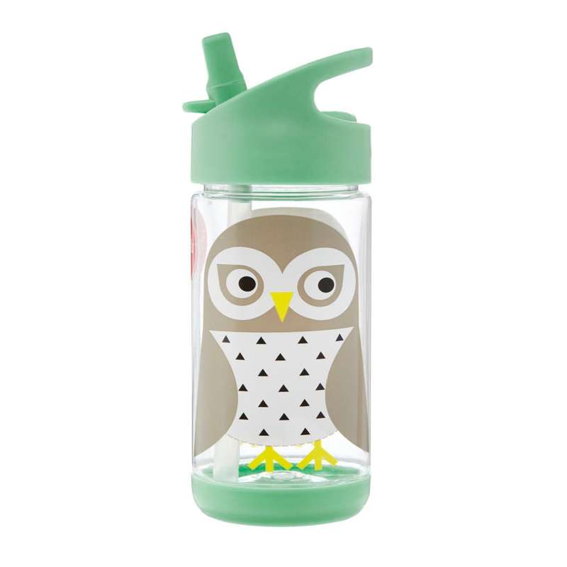 3 Sprouts Drinking Bottle with Flip Straw - 350 ml - Owl - Mint
