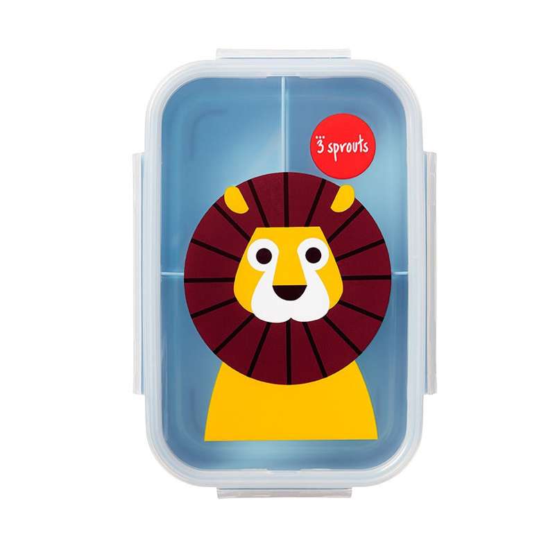 3 Sprouts Divided Lunch Box - Lion - Dusty Blue