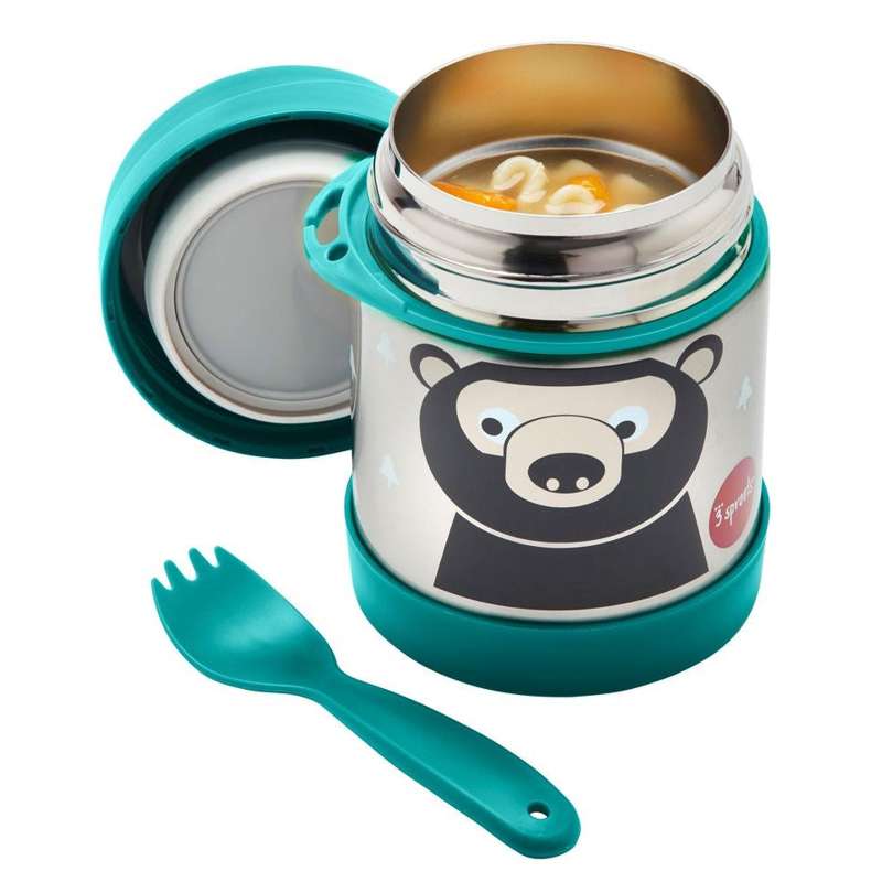 3 Sprouts Thermos Food Container with Spork - 350 ml - Bear - Petroleum