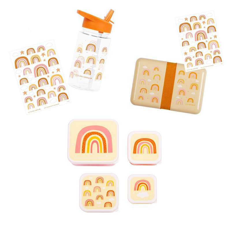 A Little Lovely Company Lunchbox Set - Small - Rainbows - Peach
